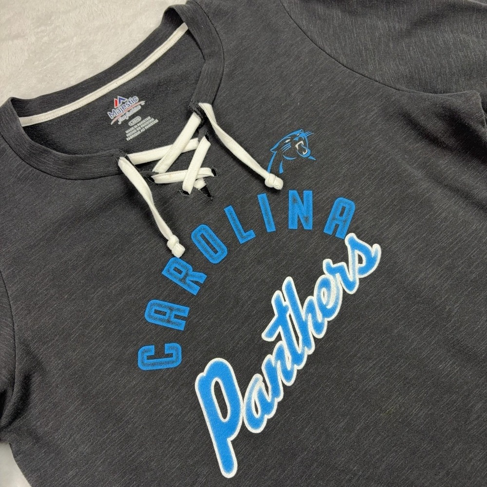 Carolina Panthers Crew Neck Sweatshirt Women L Gray Majestic NFL Football